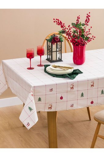 Lc Waikiki Yılbaşı Temalı Pamuk-Polyester 150x150 cm Kare Masa Örtüsü Renkli