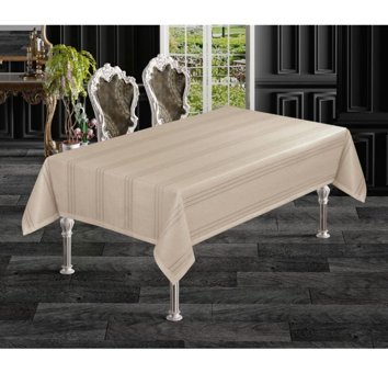 Cömert's Çizgili Pamuk-Polyester 160x220 cm Dertsiz Dikdörtgen Masa Örtüsü Bej