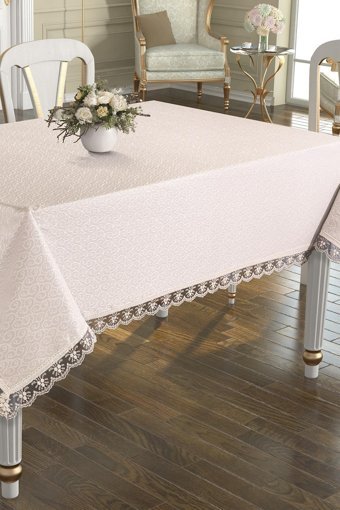 Laura Casa Güpürlü Polyester 160x220 cm Dikdörtgen Masa Örtüsü Bej