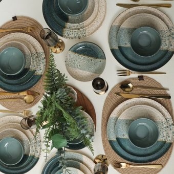 Keramika Colored 24 Parça 6 Kişilik Desenli Stoneware Yuvarlak Yemek Takımı