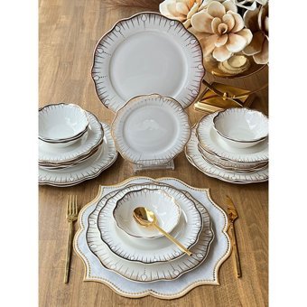 Rossev Bloom 24 Parça 6 Kişilik Porselen Yuvarlak Yemek Takımı