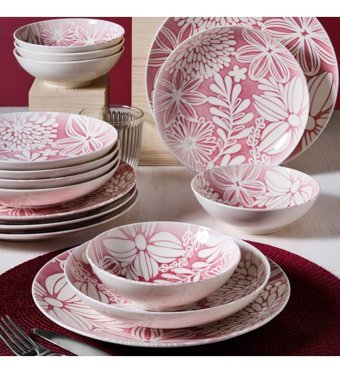 Güral Porselen Camelia 4186 18 Parça 6 Kişilik Desenli Porselen Yuvarlak Yemek Takımı