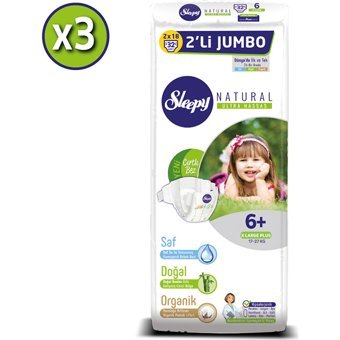 Sleepy Natural Ultra Hassas XL Plus 6 + Numara Organik Cırtlı Bebek Bezi 3x36 Adet