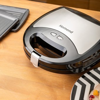 Homend 1322H 2 Dilim Döküm Çıkartılabilir Plaka Tek Yönlü Siyah Izgaralı Mini Tost Makinesi