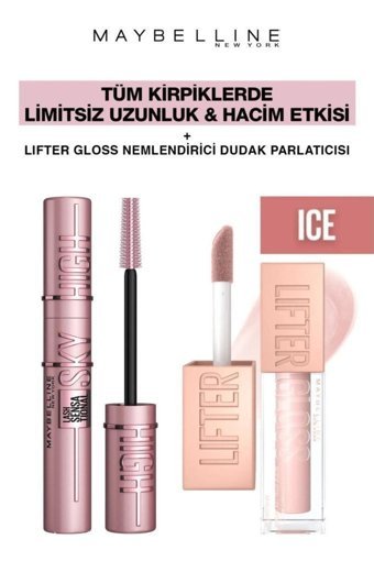 Maybelline New York Sky High Dev Limitsiz Kirpikler-Işıltılı Dolgun Dudaklar Makya Seti 002 Ice Makyaj Seti