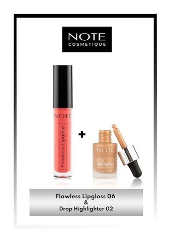 Note Flawless Lipgloss 06 - Pembe & Drop Highlighter 02 Charming Desert Likit Aydınlatıcı Makyaj Seti