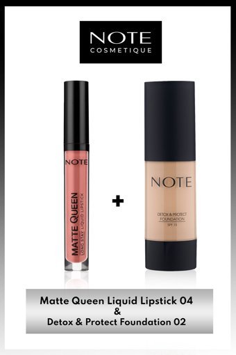 Note Matte Queen Lipstick Ruj 04 - Nude & Detox & Protect Spf 15 Fondöten 02 Natural Beige Makyaj Seti