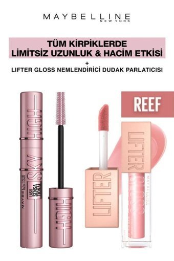 Maybelline New York Sky High Dev Limitsiz Kirpikler-Işıltılı Dolgun Dudaklar Makya Seti 006 Reef Makyaj Seti