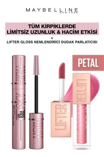 Maybelline New York Sky High Dev Limitsiz Kirpikler-Işıltılı Dolgun Dudaklar Makya Seti 005 Petal Makyaj Seti