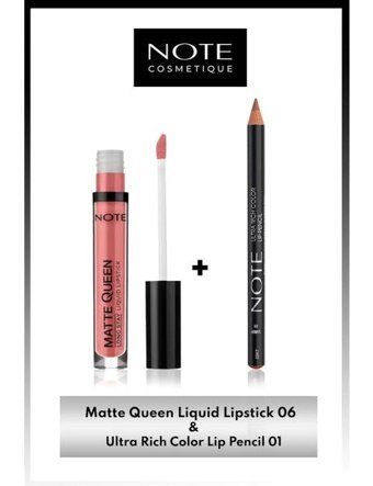 Note Matte Queen Lipstick Kalıcı Likit Ruj 06 Noble Rose & Ultra Rich Color Dudak Kalemi 01 Sandy Makyaj Seti