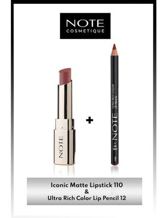 Note Iconic Matte Kalıcı Mat Ruj 110 Alluring & Ultra Rich Color Dudak Kalemi 12 Coral Red Makyaj Seti