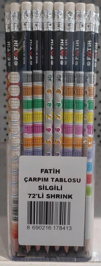 Fatih Çarpım Tablolu 72'li Silgili Yuvarlak Siyah HB Kurşun Kalem Seti