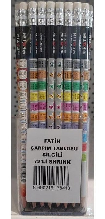 Fatih Çarpım Tablolu 72'li Silgili Yuvarlak Siyah HB Kurşun Kalem Seti