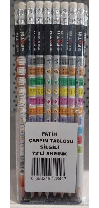 Fatih Çarpım Tablolu 72'li Silgili Yuvarlak Siyah HB Kurşun Kalem Seti