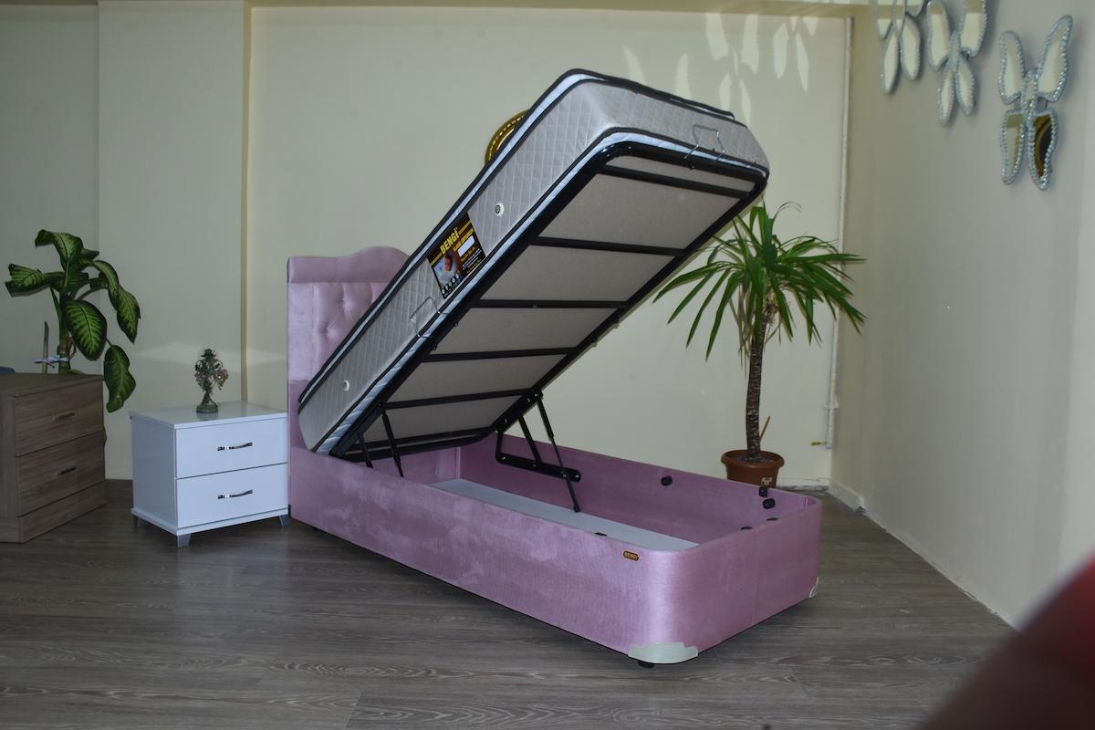 Bengi Ticaret 17496 90x190 cm Başlıklı Yataklı Sandıklı Tek Kişilik Baza Seti Pembe