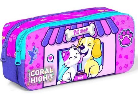 Coral High 12079 Çok Renkli Desenli Kumaş Bölmeli Çift Gözlü Kedi-Köpek Dikdörtgen Cüzdan Kalemlik