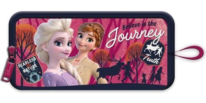Frocx 41183 Lacivert - Pembe Baskılı Kumaş Bölmeli Çift Gözlü Frozen Dikdörtgen Cüzdan Kalemlik