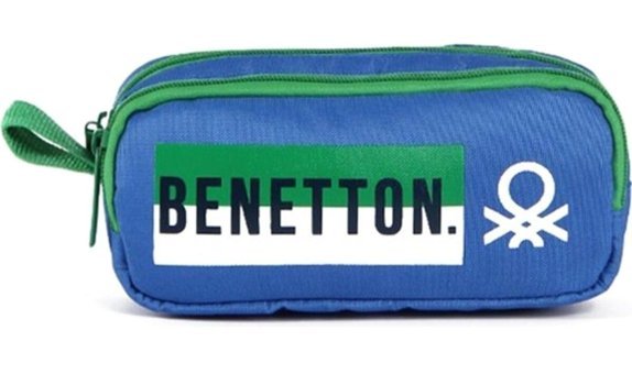 United Colors Of Benetton 4277 Mavi Baskılı Kumaş Bölmeli Çift Gözlü Logolu Dikdörtgen Cüzdan Kalemlik