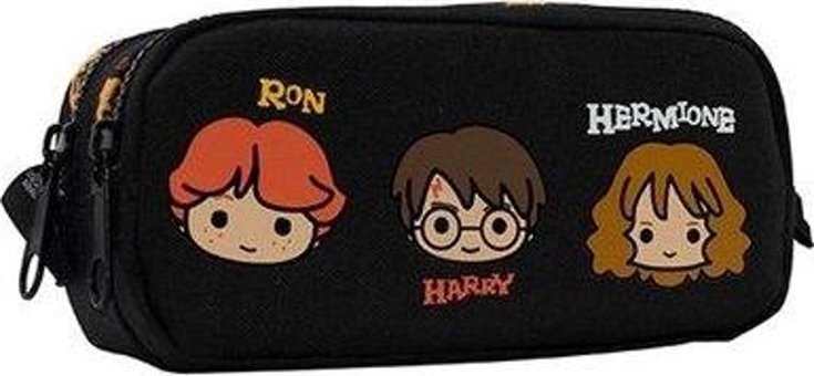 Timon Siyah Baskılı Kumaş Bölmeli Çift Gözlü Harry Potter Dikdörtgen Cüzdan Kalemlik
