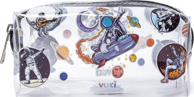 Vuki Vk-0074-07 Çok Renkli Şeffaf Plastik Tek Gözlü Astronot Dikdörtgen Cüzdan Kalemlik