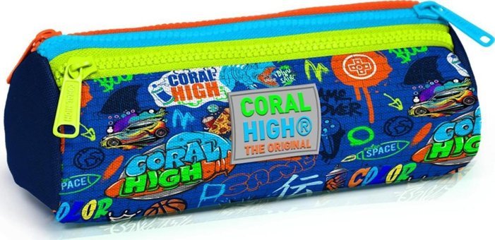 Coral High 22067 Mavi Desenli Bez Bölmeli 3 Gözlü Grafiti Silindir Cüzdan Kalemlik