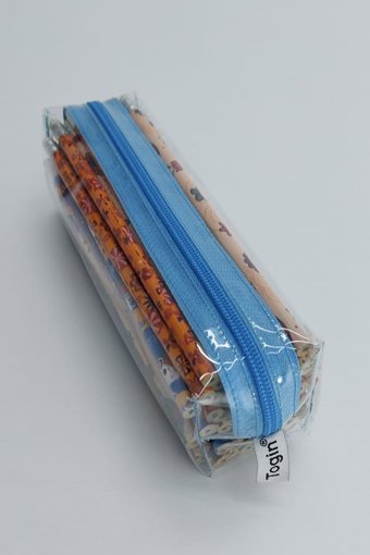 Togin Şeffaf-Turkuaz Düz Plastik Tek Gözlü Silindir Cüzdan Kalemlik
