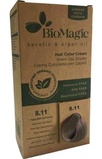 Biomagic Küllü Açık Kumral 8.11 Organik/ Amonyaksız/ Krem Saç Boyası 60 ml