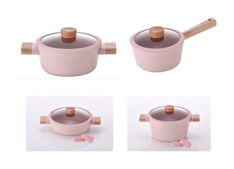 Neoflam Fika Blossom 8 Parça Cam Ahşap Alüminyum Döküm Tencere Seti ve Tava Seti