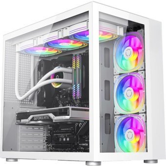 Snt Warzone II RGB Sıvı Soğutmalı 7 Fanlı Beyaz ATX Oyuncu Bilgisayar Kasası