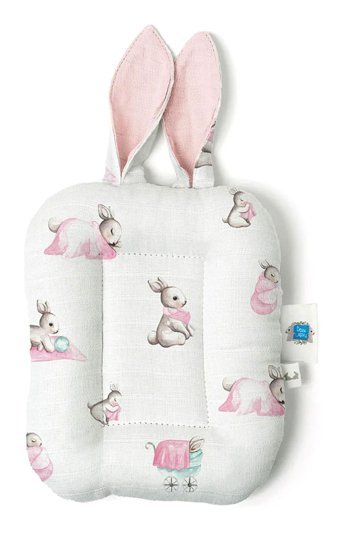 Deux Lapins Bébé Lapin Rose Pamuklu Yıkanabilir Beyaz Emzirme Yastığı