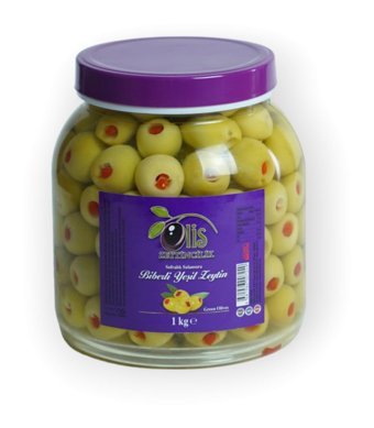 Olis Zeytinleri Tuzlu Salamura Biberli Yeşil Zeytin Kavanoz 1 kg