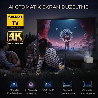 Vankyo Aruzen Boom 3 4K Mini Wifi 500 ANSI Lümen Taşınabilir LED Projeksiyon Cihazı Gold