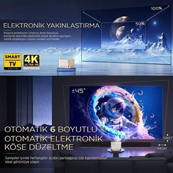 Vankyo Aruzen Boom 3 4K Mini Wifi 500 ANSI Lümen Taşınabilir LED Projeksiyon Cihazı Gold