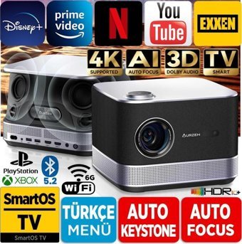 Vankyo Aurzen Boom 3 4K Mini Wifi 500 ANSI Lümen Taşınabilir LED Projeksiyon Cihazı Siyah