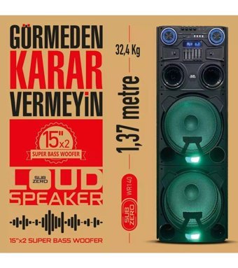 Subzero WR140 Radyolu Işıklı Siyah Bluetooth Hoparlör