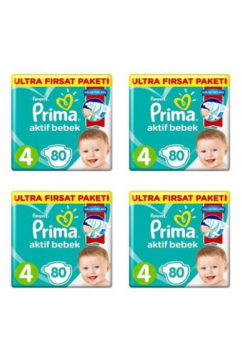 Prima Aktif Bebek 4 Numara Cırtlı Bebek Bezi 4x80 Adet