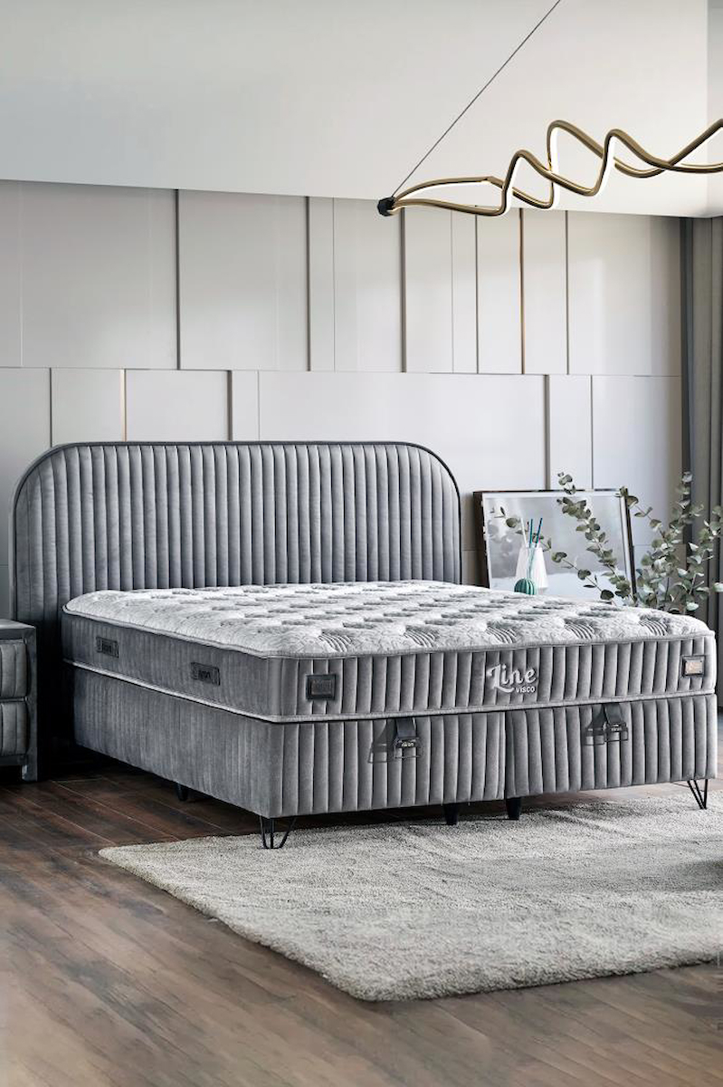 Niron Yatak Line Visco 90x190 cm Başlıklı Yataklı Sandıklı Tek Kişilik Baza Koyu Gri