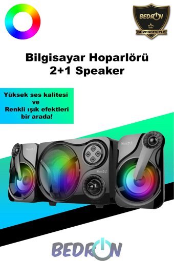 Bedron RGB USB Kablolu Mini 2+1 Bilgisayar Hoparlörü