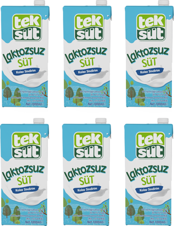 Teksüt Yarım Yağlı Laktozsuz Süt 6'lı 1 lt
