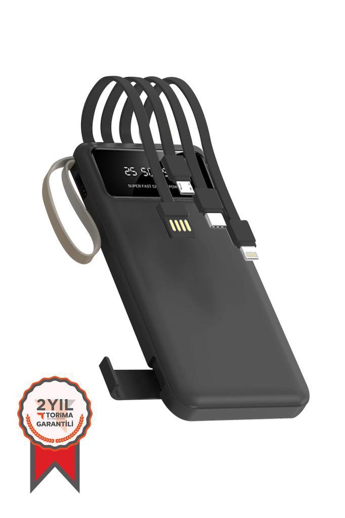 Torima 10000 mAh Hızlı Şarj Işıklı Dijital Göstergeli USB Çoklu Bağlantı Powerbank Siyah