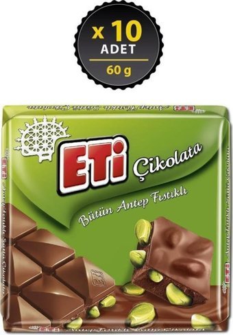 Eti Antep Fıstıklı Çikolata 60 gr 10'lu