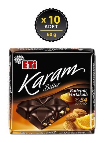 Eti Bademli-Portakallı Bitter Çikolata 60 gr 10'lu