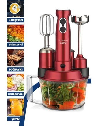 Goldmaster Elena Max GM-7239 VK Doğrayıcı Rendeli Çırpıcı 1000 W Kırmızı Mutfak Robotu