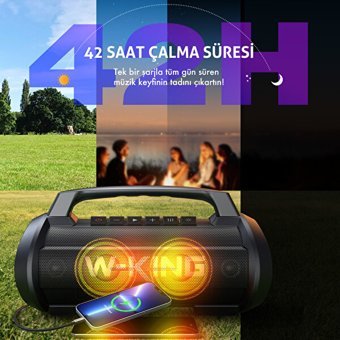 W-King D10 120 W Işıklı Taşınabilir Siyah Bluetooth Hoparlör