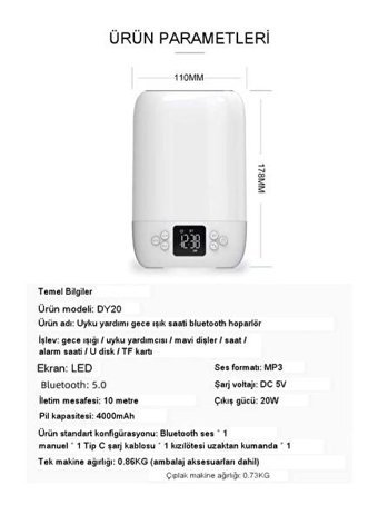 Cosmostech DY20K 20 W Işıklı Taşınabilir Beyaz Bluetooth Hoparlör