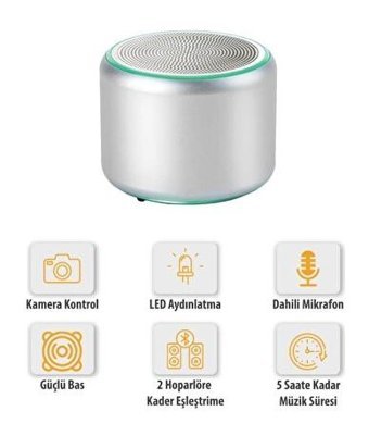 Logia Mini 5 W Işıklı Taşınabilir Gümüş Bluetooth Hoparlör