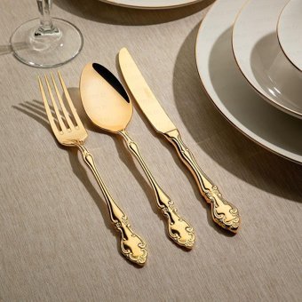 Nehir Adriana Titanium Parlak 89 Parça 12 Kişilik Çatal Kaşık Bıçak Takımı Gold
