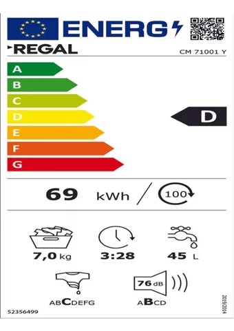 Regal CM 71001 Y 7 kg 1000 Devir D Enerji Sınıfı Beyaz Solo Çamaşır Makinesi