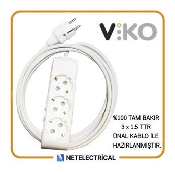 Viko Multi-Let Kalın Topraklı 3'lü 30 m Grup Priz Beyaz