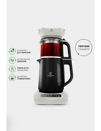 Karaca Robotea Pro 4 in 1 Konuşan Otomatik Cam Demlikli 2500 W Cam Gövdeli Starlight Retro Çay Makinesi
